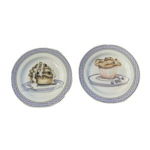 American Atelier Breakfast Treats Set of 2 6.5" Porcelain Plates Dessert Canape